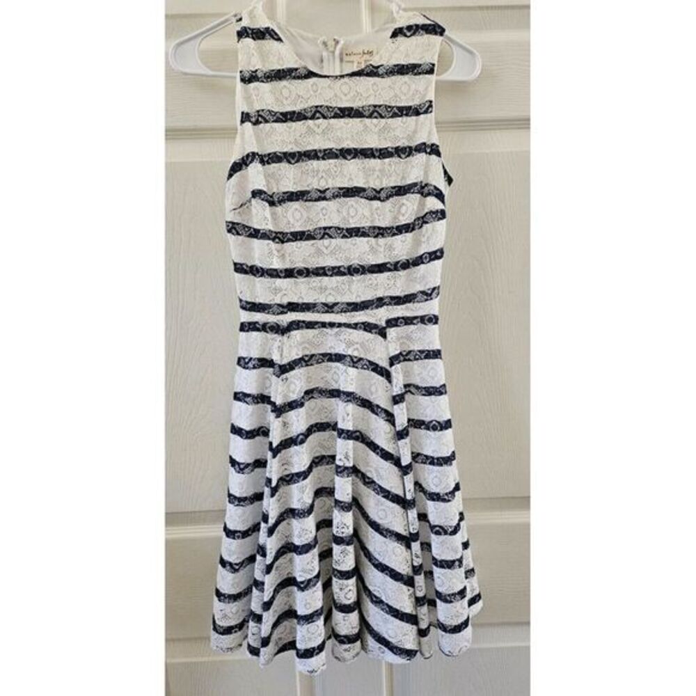 Maison Jules Womans Blue White Floral Lace Mini Fit & Flare Dress Zip Lined XS - Picture 1 of 6